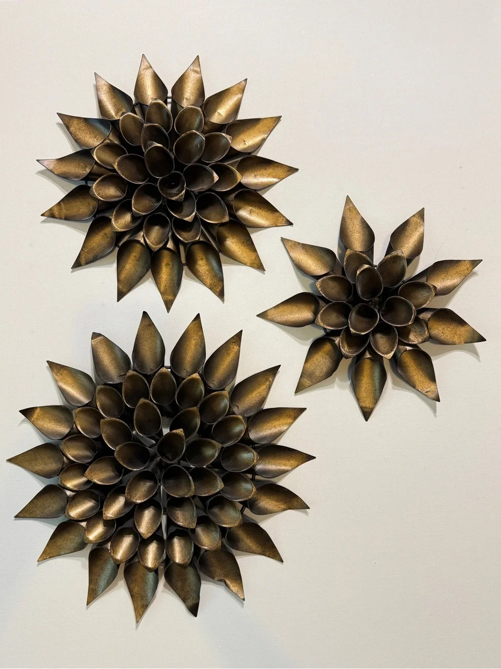 MCM 3 Vintage Metal bronze Tone Lotus Flower, Wall Sculpture 10